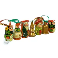 Russian Dolls Hanging Decoration- Green & Orange 6cm (Set of 7) image