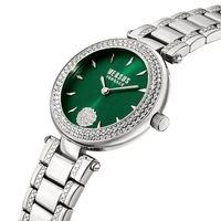 Gift Set- 36mm Brick Lane Crystal Silver Womens Watch With Green Dial & Bracelet By VERSACE image