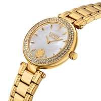 Gift Set- 36mm Brick Lane Crystal Gold Womens Watch With Silver Dial & Bracelet By VERSACE image