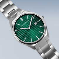 40mm Ultra Slim Collection Mens Watch With Green Dial & Stainless Steel Strap & Case By BERING image