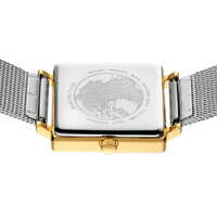 26mm Classic Collection Womens Watch With White Square Dial & Silver Milanese Strap & Gold Case By BERING image