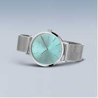 Gift Set- 34mm Classic Collection Pale Blue & Silver Womens Watch With Bracelet By BERING image