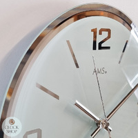 27cm White Round Silent Mirrored Glass Wall Clock By AMS image
