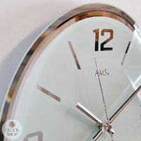 27cm White Round Mirrored Glass Wall Clock By AMS (Step Movement) image