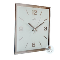 27cm White Square Mirrored Glass Silent Wall Clock By AMS image