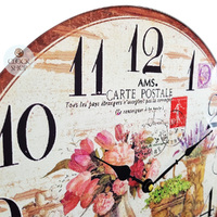 40cm Vintage Floral Design Round Glass Wall Clock By AMS image