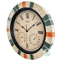 46cm Indoor / Outdoor Tiled Round Silent Wall Clock With Weather Dials By AMS image
