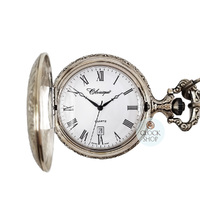 48mm Rhodium Unisex Pocket Watch With Open Dial & Swirl By CLASSIQUE (Roman) image