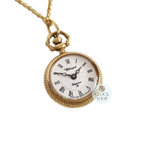 20mm Gold Womens Open Dial Pendant Watch With Floral Engraving By CLASSIQUE (Roman) image