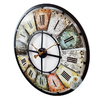 80cm Multi Coloured Round Metal Wall Clock With Roman Numerals By AMS  image