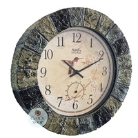 26cm Indoor / Outdoor Tiled Round Wall Clock With Weather Dials By AMS image