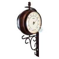 38cm Two-Sided Wrought Iron Wall Clock & Thermometer By AMS image