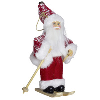 18cm Red & White Tartan Santa With Gift Hanging Decoration- Assorted Designs image