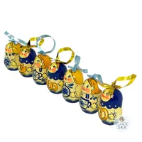 Russian Dolls Hanging Decoration- Blue & Yellow 6cm (Set of 7) image