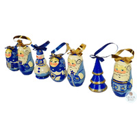 Russian Dolls Hanging Decoration- Blue & Gold 6cm (Set of 7) image