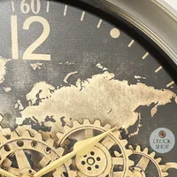 60cm Carta Black World Map Wall Clock With Moving Gears By COUNTRYFIELD image