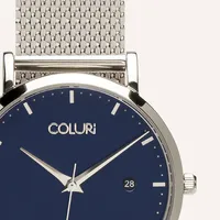 36mm Kahlo Silver Watch With Navy Blue Dial + Pink Band By Coluri image