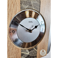 Natural Wood & Leaf Pattern Modern Battery Cuckoo Clock 34cm By AMS image