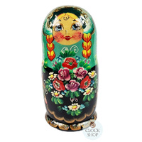 Floral Russian Dolls- Multi-Coloured With Green Scarf 18cm (Set Of 5) image