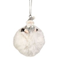 8cm Santa & Fluffy White Pom Pom Hanging Decoration- Assorted Designs image