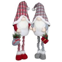 85cm LED Extendable Christmas Gnome With Tartan Hat - Grey or Red image