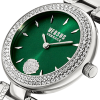 Gift Set- 36mm Brick Lane Crystal Silver Womens Watch With Green Dial & Bracelet By VERSACE image