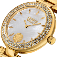 Gift Set- 36mm Brick Lane Crystal Gold Womens Watch With Silver Dial & Bracelet By VERSACE image