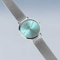 Gift Set- 34mm Classic Collection Pale Blue & Silver Womens Watch With Bracelet By BERING image