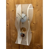 60cm Gold & Curved Glass Pendulum Wall Clock By AMS (Chipped Glass) image