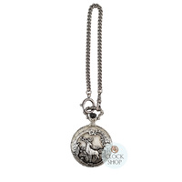 48mm Rhodium Mens Pocket Watch With Deer & Hunting Dogs By CLASSIQUE (Arabic) image