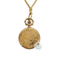 20mm Gold Womens Open Dial Pendant Watch With Floral Engraving By CLASSIQUE (Roman) image