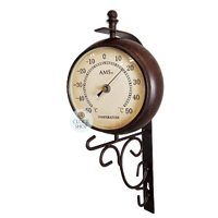 38cm Two-Sided Wrought Iron Wall Clock & Thermometer By AMS image