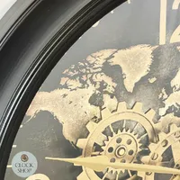 60cm Carta Black World Map Wall Clock With Moving Gears By COUNTRYFIELD image