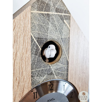 Natural Wood & Leaf Pattern Modern Battery Cuckoo Clock 34cm By AMS image