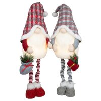 85cm LED Extendable Christmas Gnome With Tartan Hat - Grey or Red image