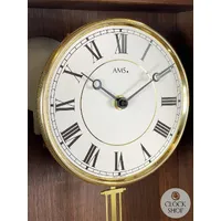 64cm Walnut Battery Chiming Wall Clock With Brass Accents By AMS image