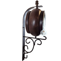 38cm Two-Sided Wrought Iron Wall Clock & Thermometer By AMS image