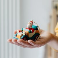 8cm Santa In Vintage Car Hanging Decoration image