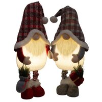 85cm LED Extendable Christmas Gnome With Tartan Hat - Grey or Red image