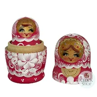 Floral Russian Dolls- Pink & White Matte Finish 16cm (Set Of 5) image