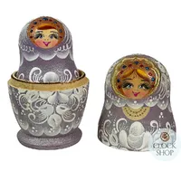 Floral Russian Dolls- Lilac & White Matte Finish 16cm (Set Of 5) image