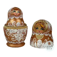 Floral Russian Dolls- Gold & White Matte Finish 16cm (Set Of 5) image