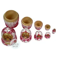 Floral Russian Dolls- Pink & White Matte Finish 16cm (Set Of 5) image