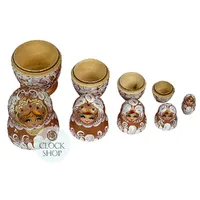 Floral Russian Dolls- Gold & White Matte Finish 16cm (Set Of 5) image