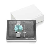 Gift Set- 34mm Classic Collection Pale Blue & Silver Womens Watch With Bracelet By BERING image