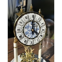 23cm White & Gold Porcelain Anniversary Clock With Blue Decorative Detail By HALLER (Cracked Dial) image