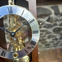 18cm Walnut Mechanical Skeleton Table Clock By HERMLE (Small Scratch) image