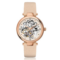 34mm Rose Gold Automatic Womens Watch With Skeleton Dial & Beige Leather Band By KENNETH COLE image