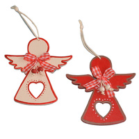 5cm Red & Cream Wooden Angel Hanging Decoration- Assorted Designs image