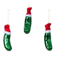 9cm Green Cucumber Pickle With Santa Hat Hanging Decoration image